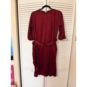 FLAMINGO BURGUNDY‎ SUEDE BELTED MIDI DRESS - NEW